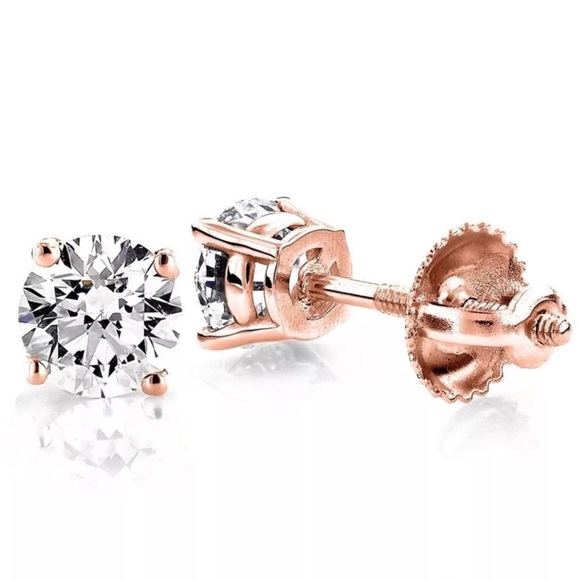 Last pair💥3ct 14k rose gold over .925 SS studs - Picture 2 of 4
